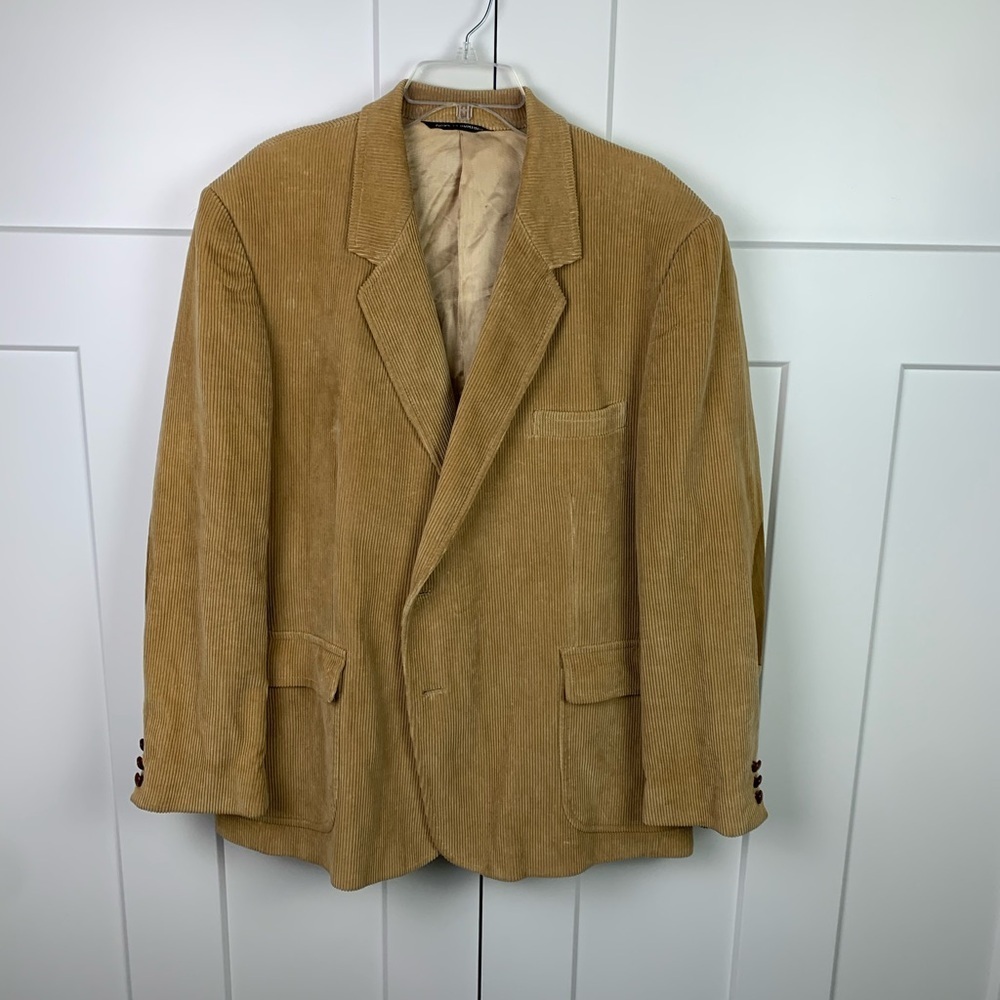 Vintage Garrison Park Corduroy Blazer Mens 50 Elbow Patch Beige Teacher Academia - Picture 2 of 11